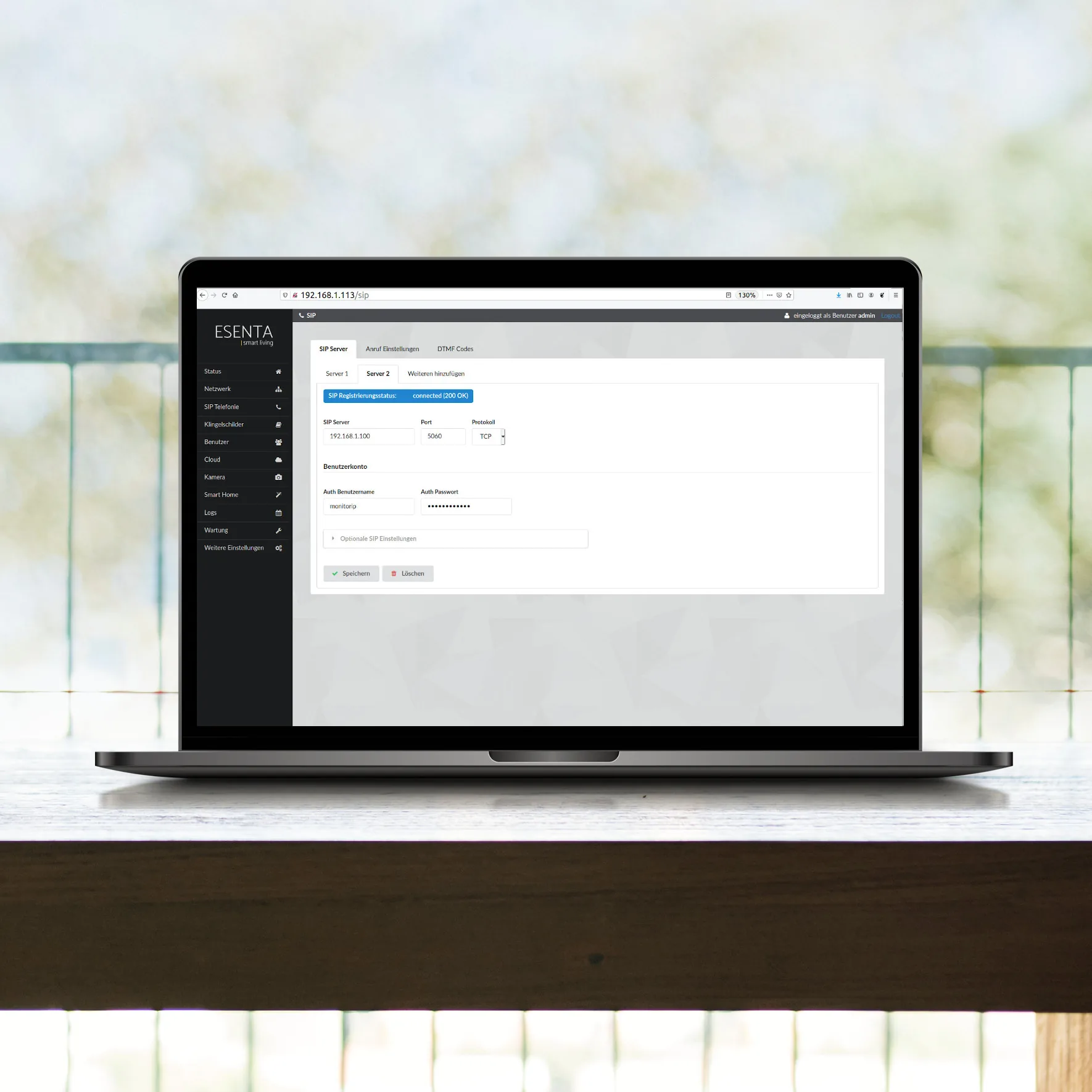 ESENTA Webinterface auf dem Laptop