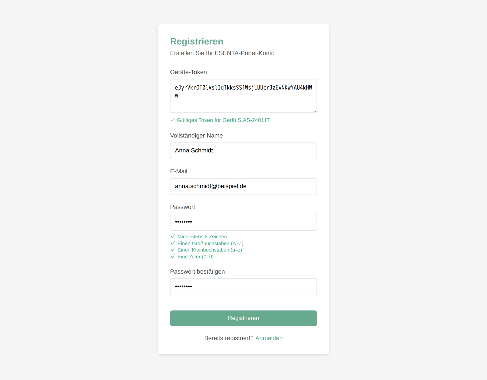 Inscription avec un jeton d'appareil valide et la liste de contrôle du mot de passe